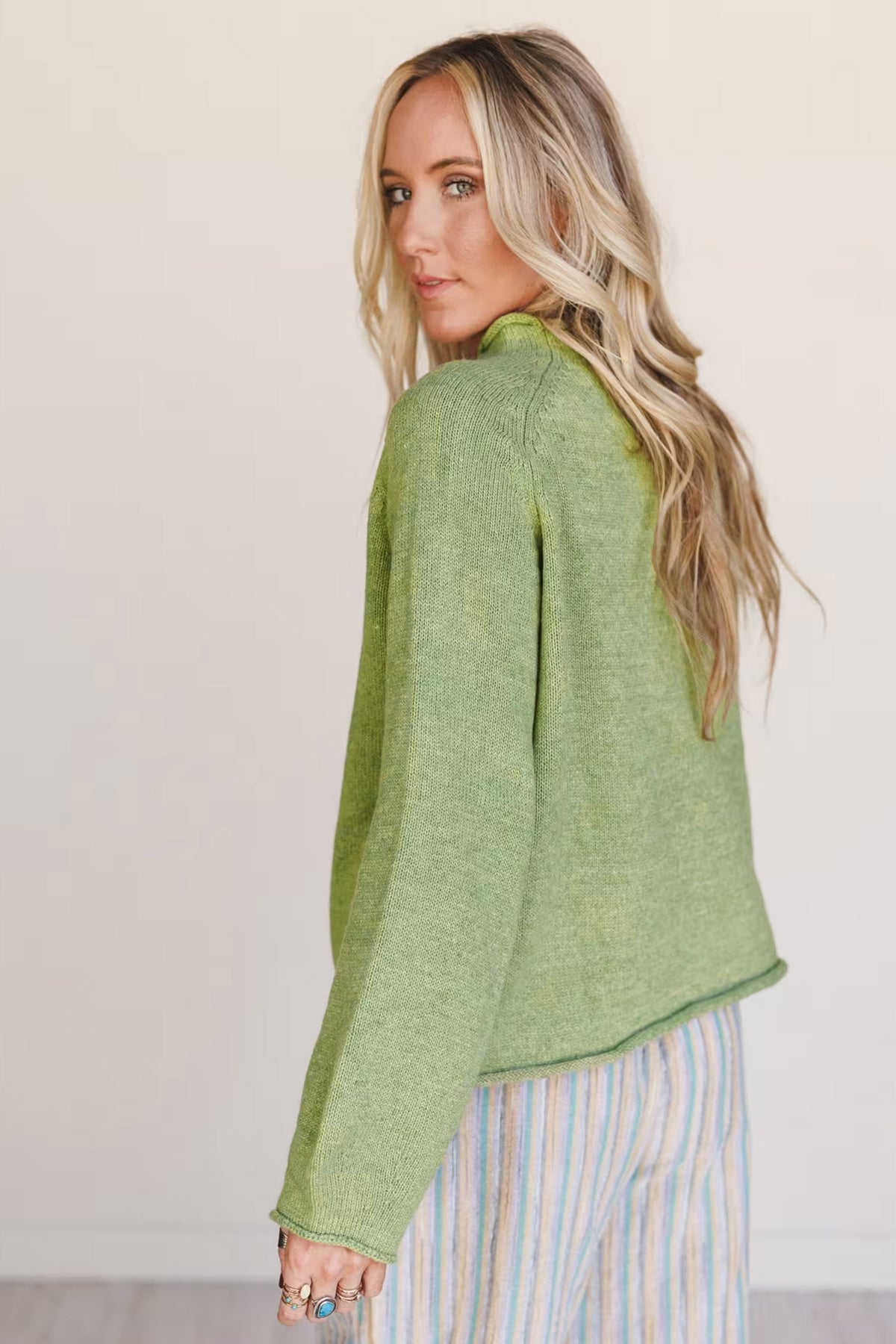 Green Fish Knit Oversized Crew Neck Sweater