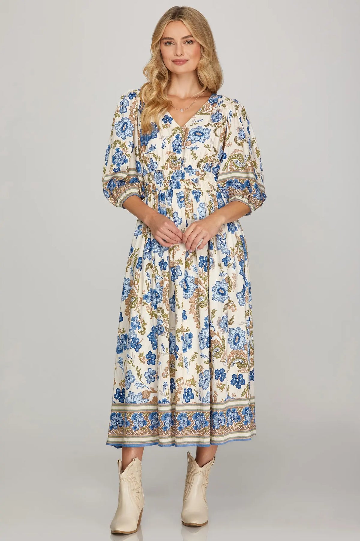 Blue Floral Midi Dress