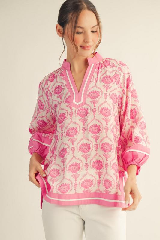 JODIFL Pink Boho Print Top