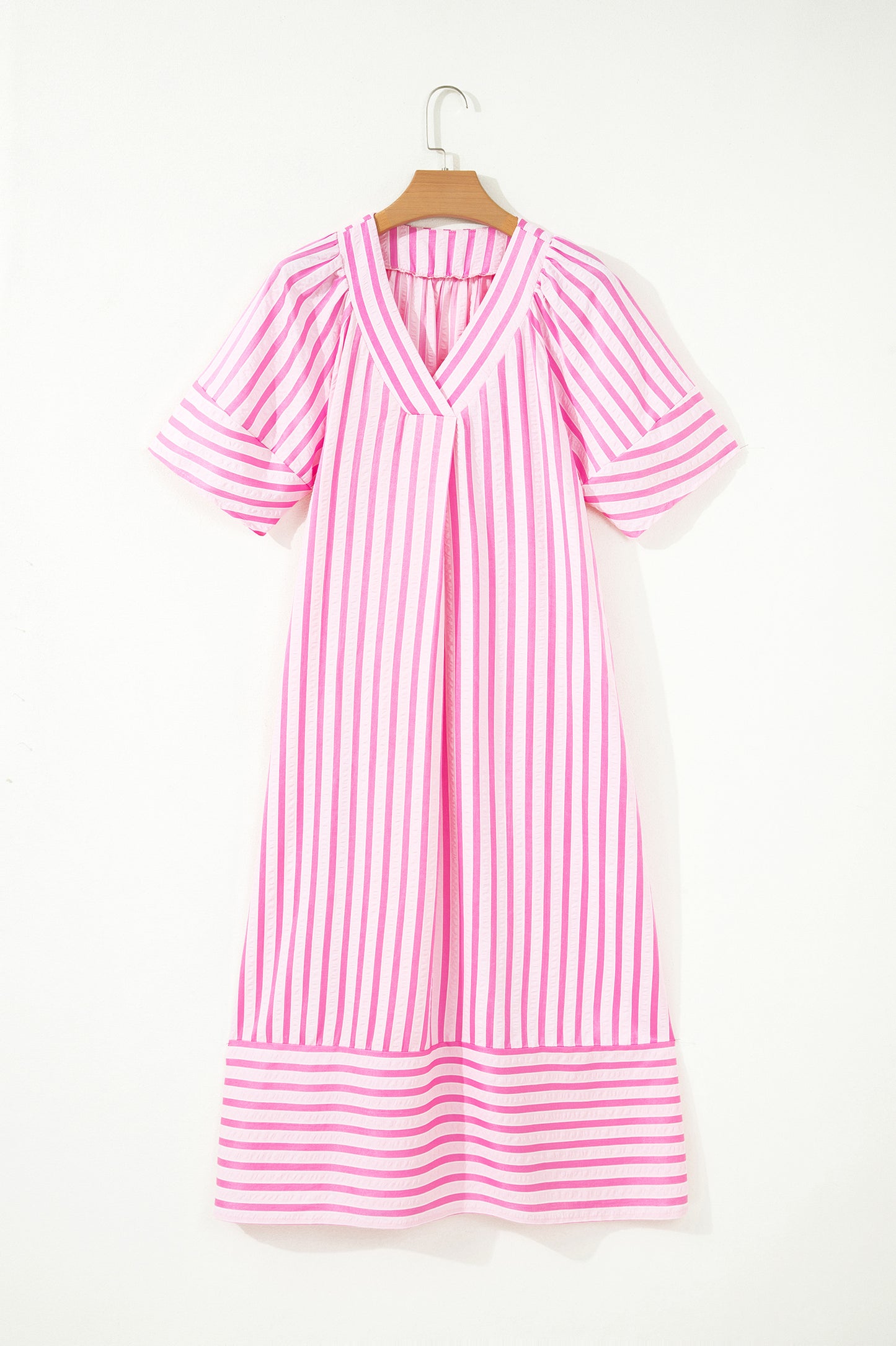 Pink Striped Midi Dress with Pockets
