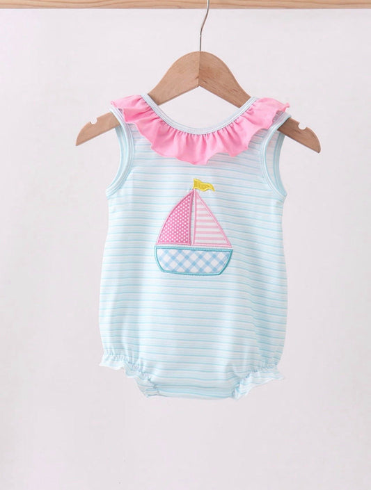 Blue Sailboat Applique Bubble