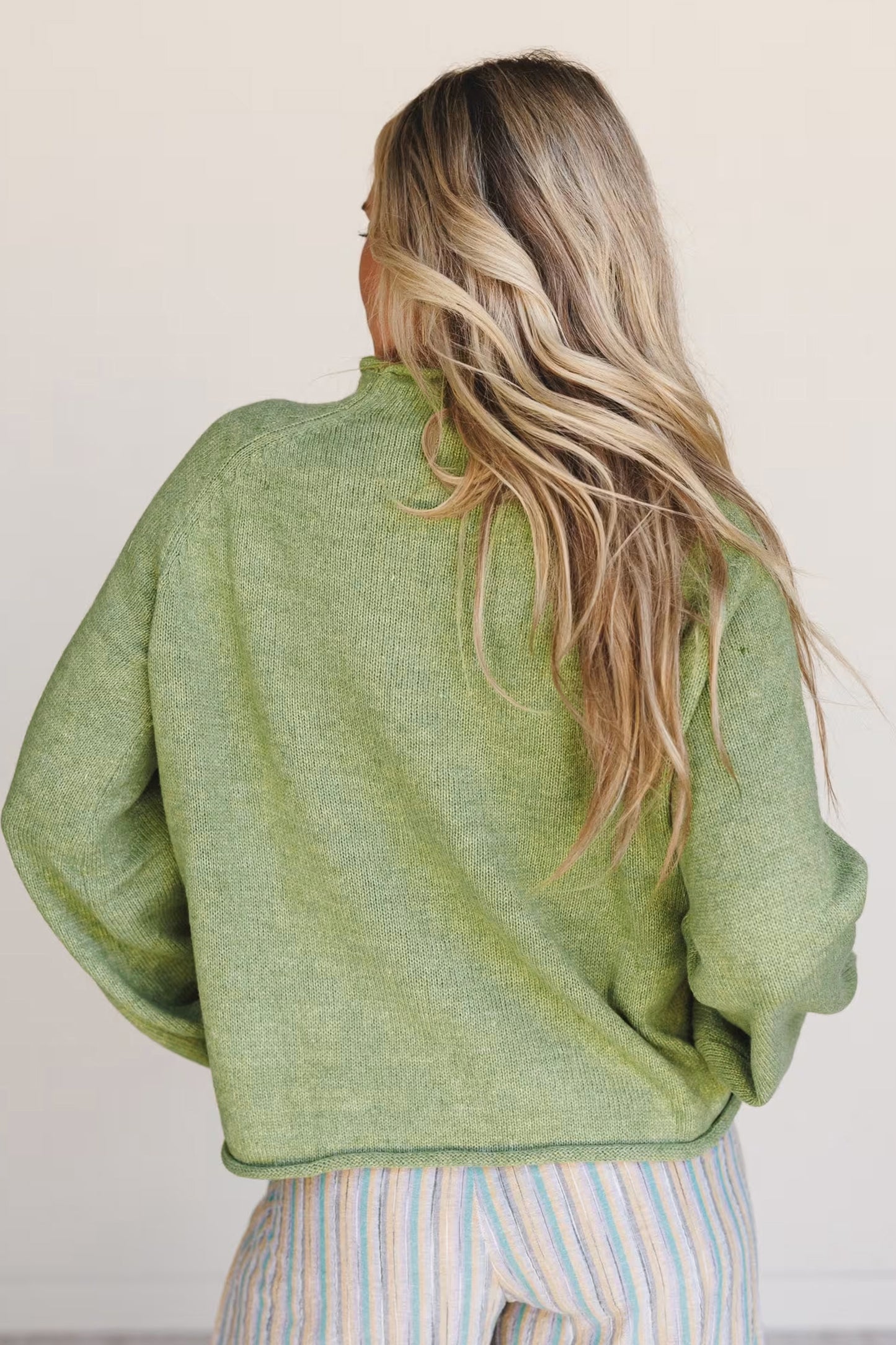 Green Fish Knit Oversized Crew Neck Sweater