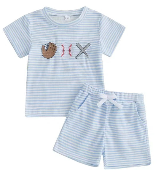 Blue Striped Baseball Set