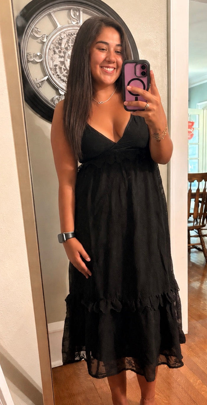 Black Ruffle Tiered Midi Dress