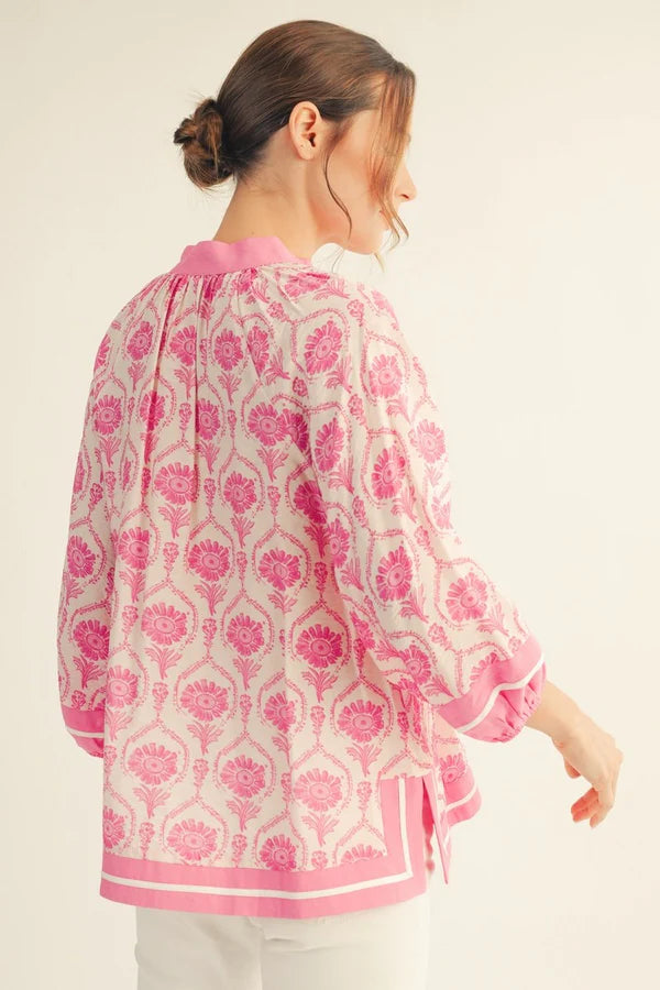 JODIFL Pink Boho Print Top