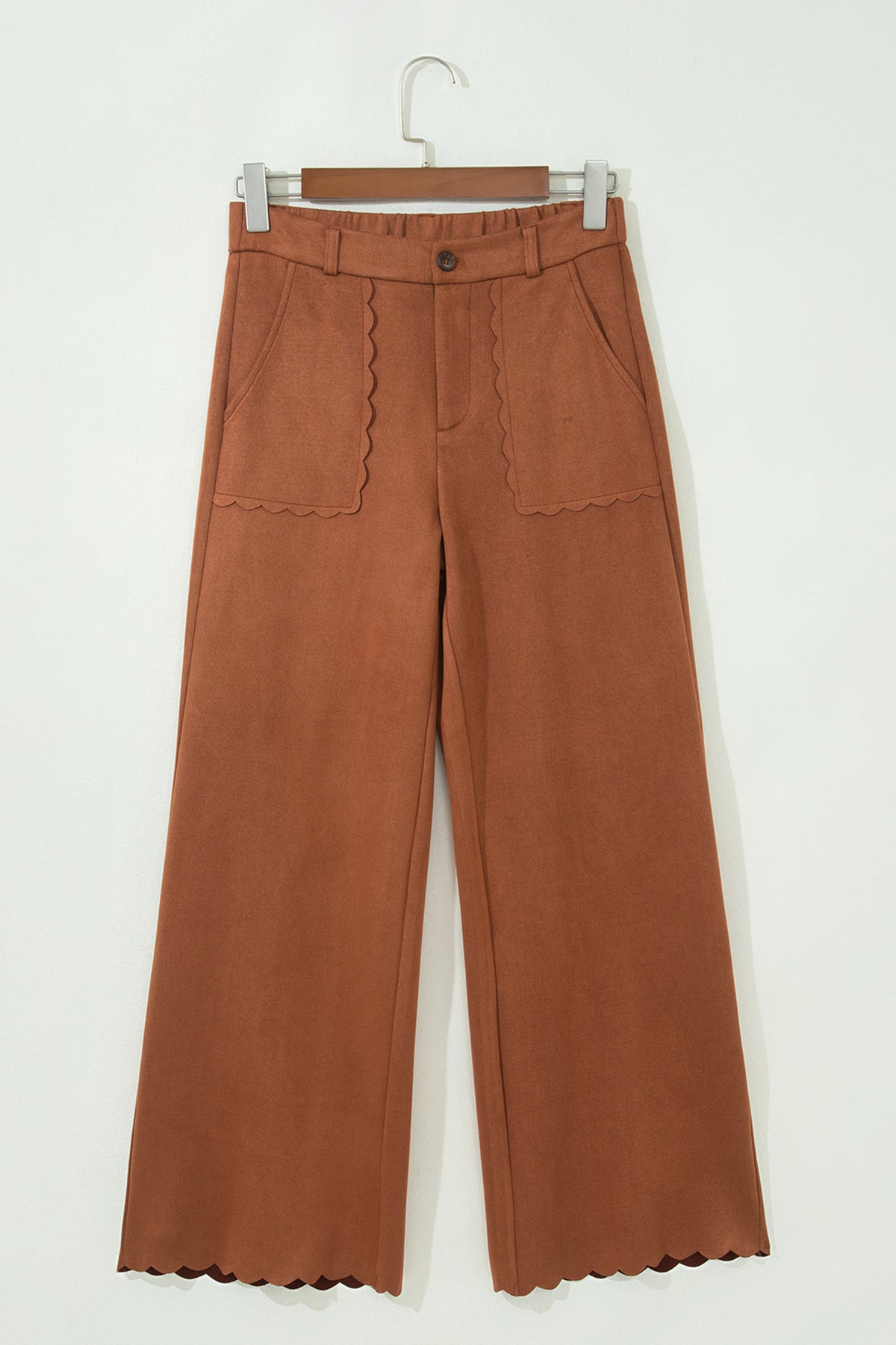 Rust Scalloped Pocket Wide Leg Pants