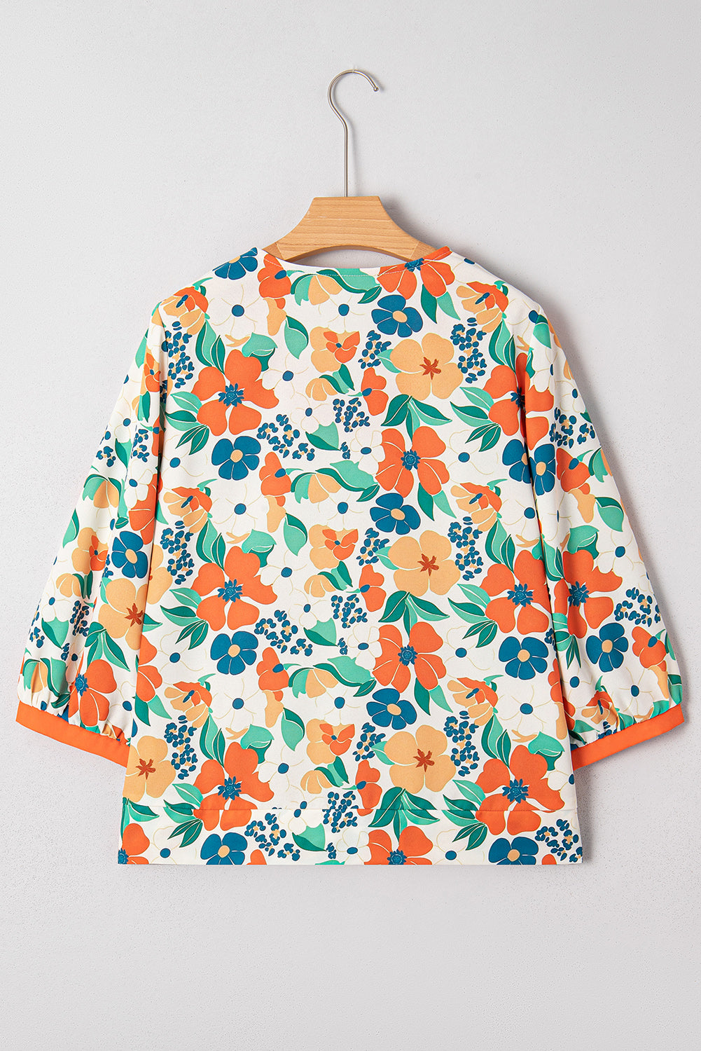 Orange Floral Bracelet Sleeve Blouse