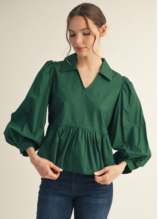 JODIFL Peplum Top Emerald