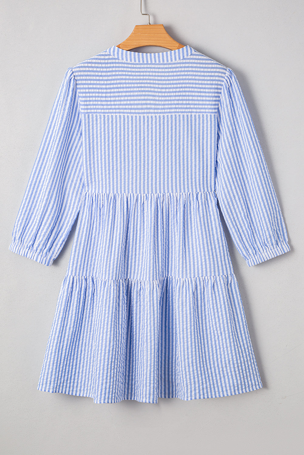 Blue Stripe Bracelet Sleeve Tiered Shift Dress with Pockets