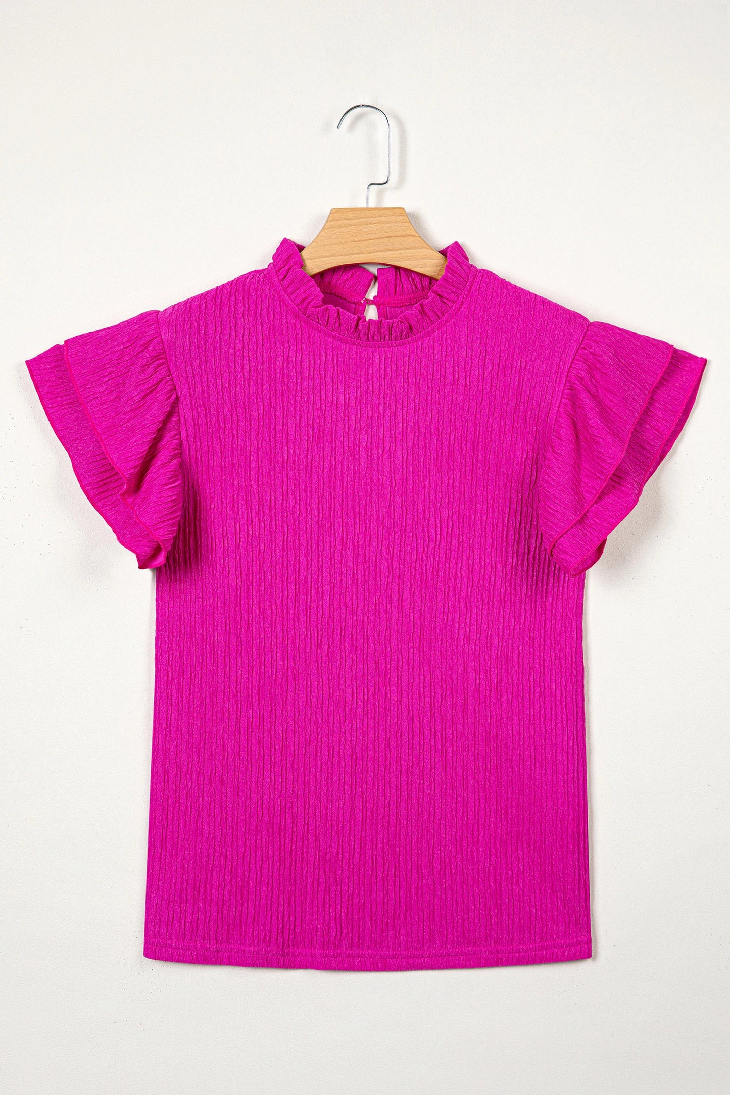 Bright Pink Flutter Sleeve Textured Top