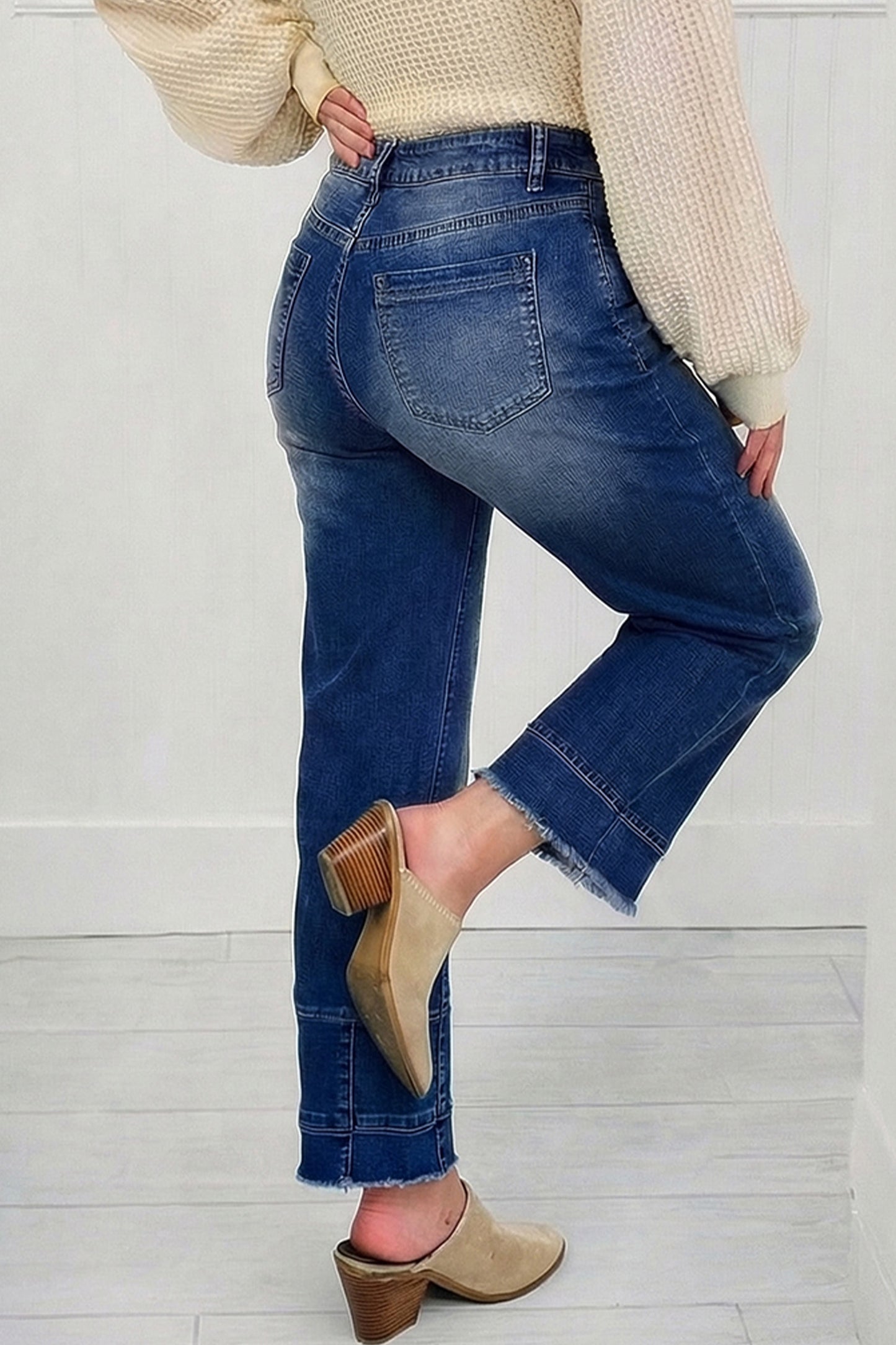 Denim Raw Hem Ankle Length Jeans