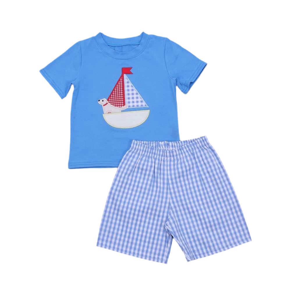 ⛵ Puppy Sailboat Appliqué Short Set