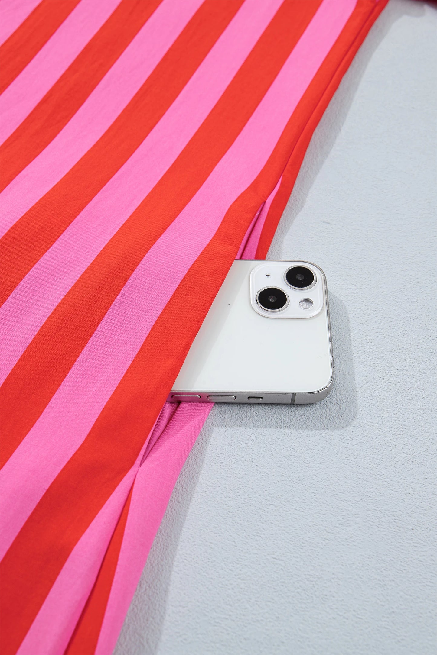 Pink Red Striped Midi Dress with Pockets
