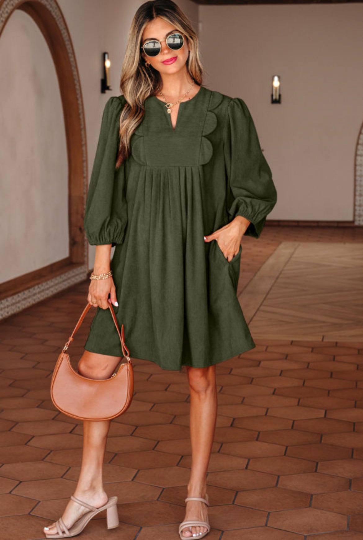Moss Green Bracelet Sleeve Dress