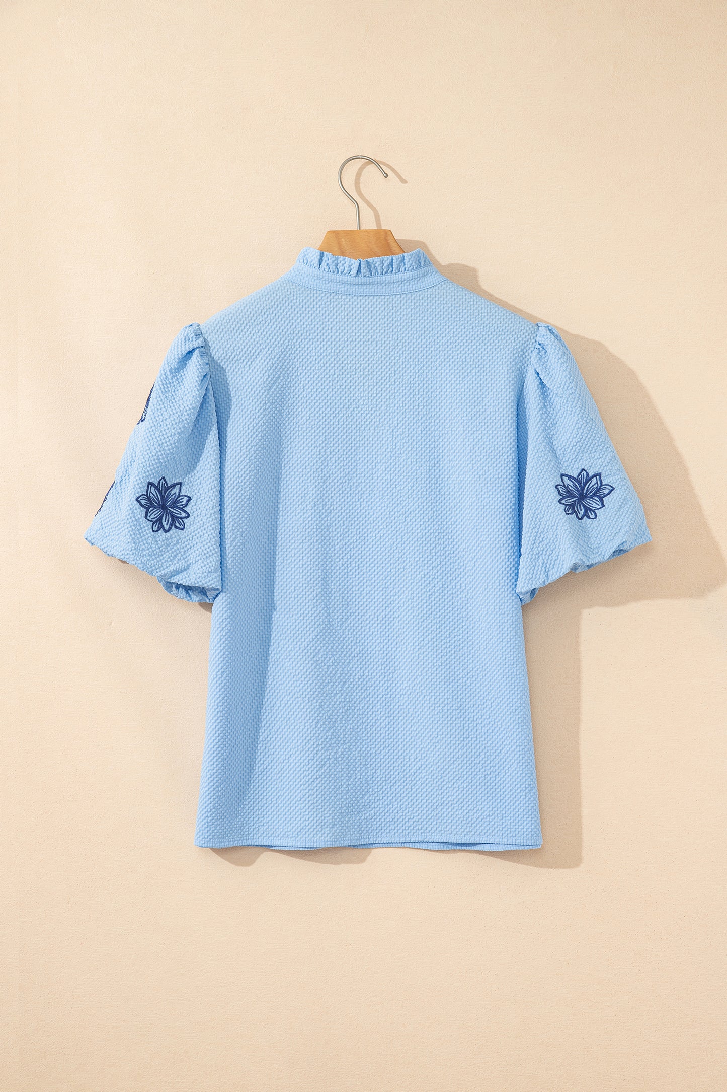 Beau Blue Embroidered Puff Sleeve Blouse