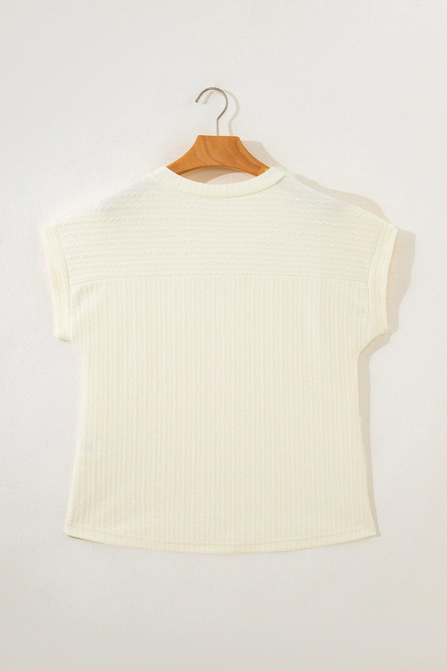 Beige Textured Knit V-Neck Top