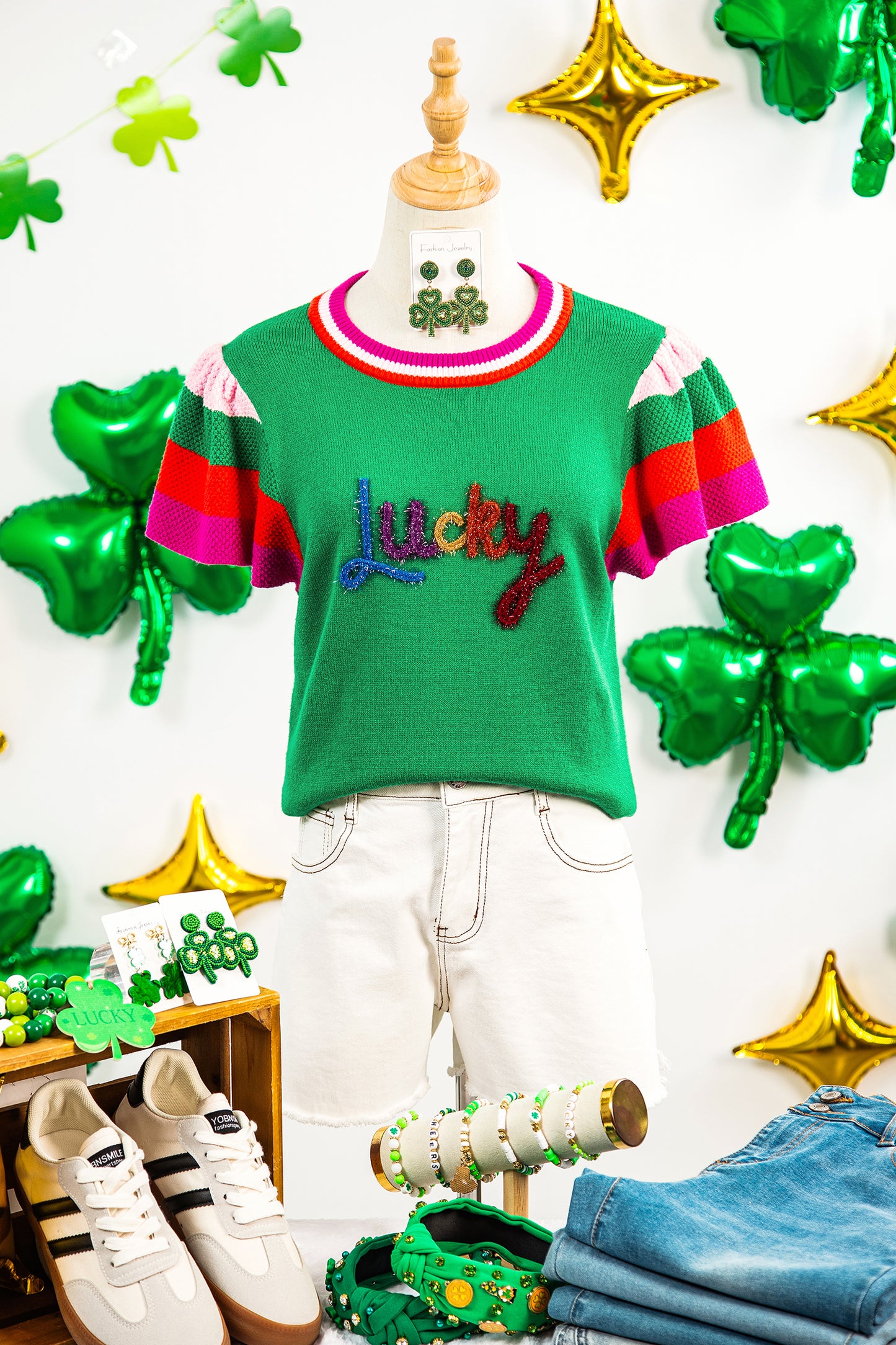 Lucky Charm Flutter Sleeve Sweater Top