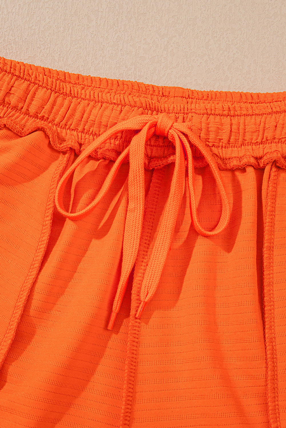 Orange Textured V Neck Shirt and Shorts Set