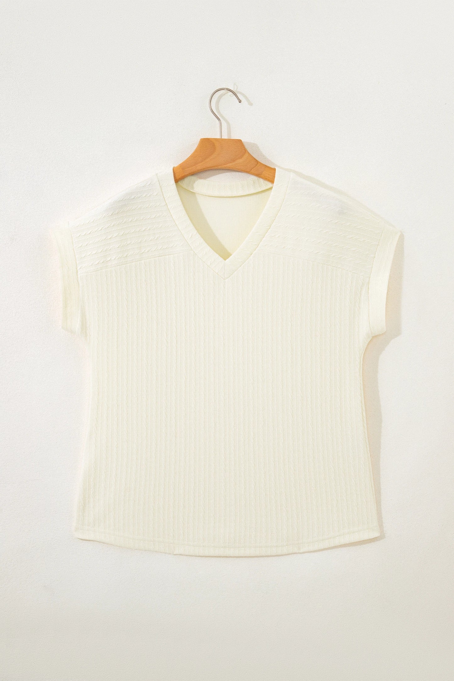 Beige Textured Knit V-Neck Top