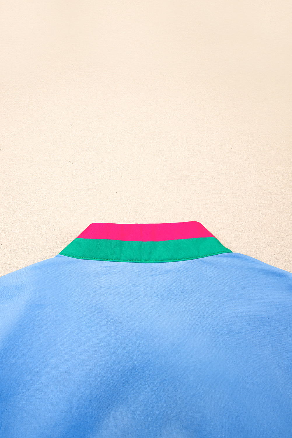 Blue Contrast Striped V Neck Collision Short Puff Sleeve Blouse