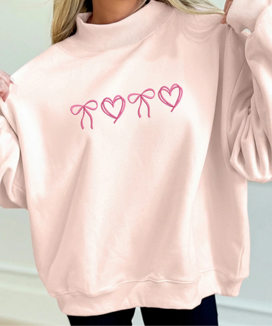Blush Bow & Heart Mock Neck Sweatshirt
