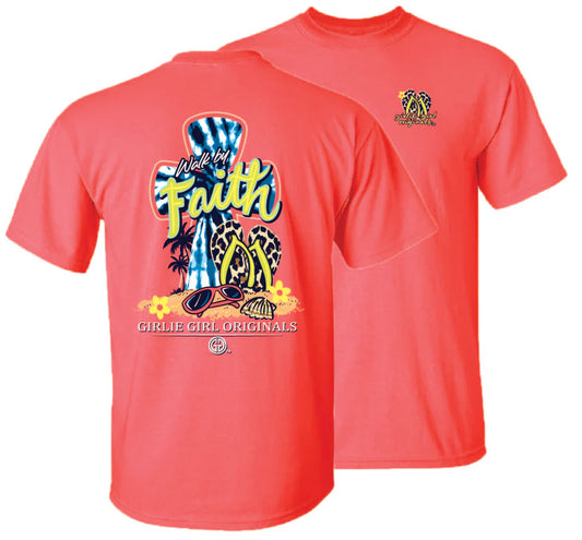 Walk by Faith Beach Graphic Tee - Coral