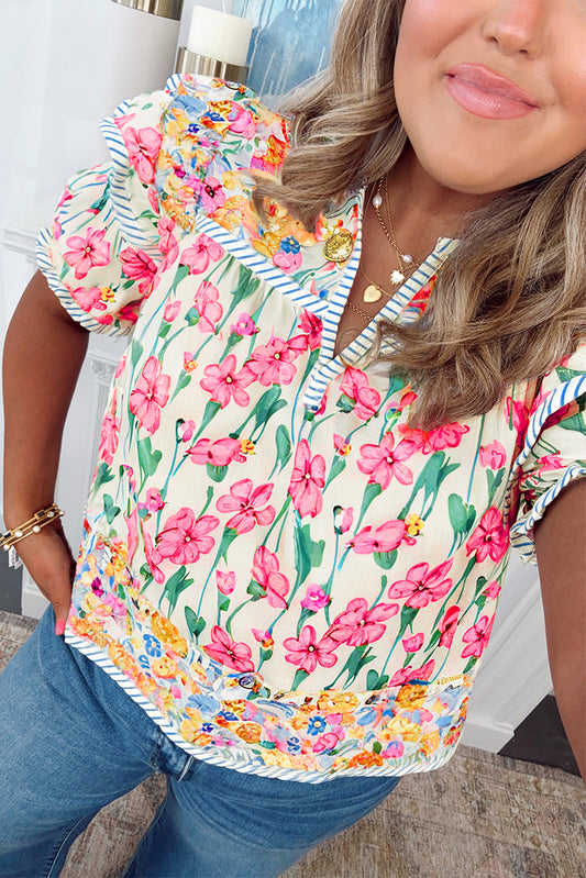 Pink Plus Floral V Neck Blouse