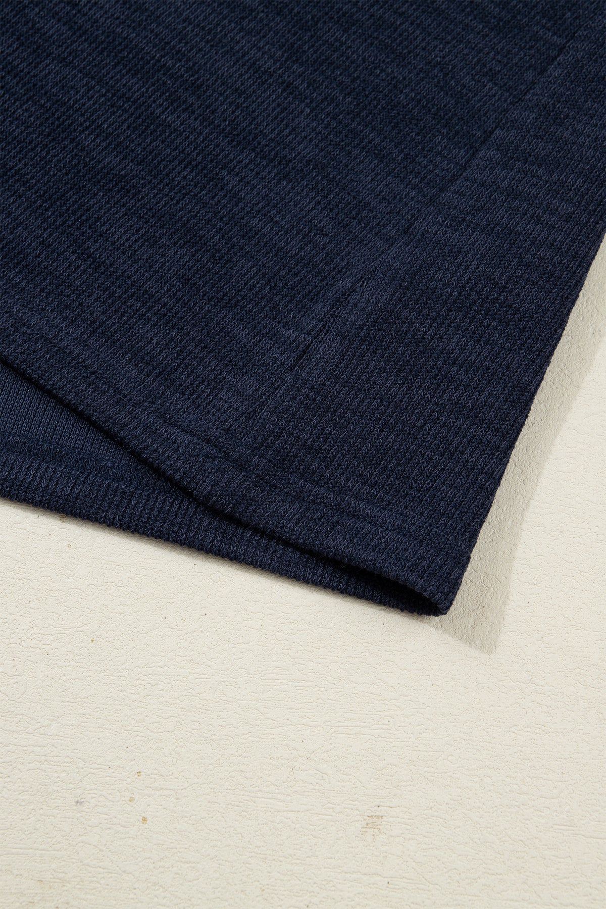Navy Blue Ribbed Leopard Trim Short Sleeve Top