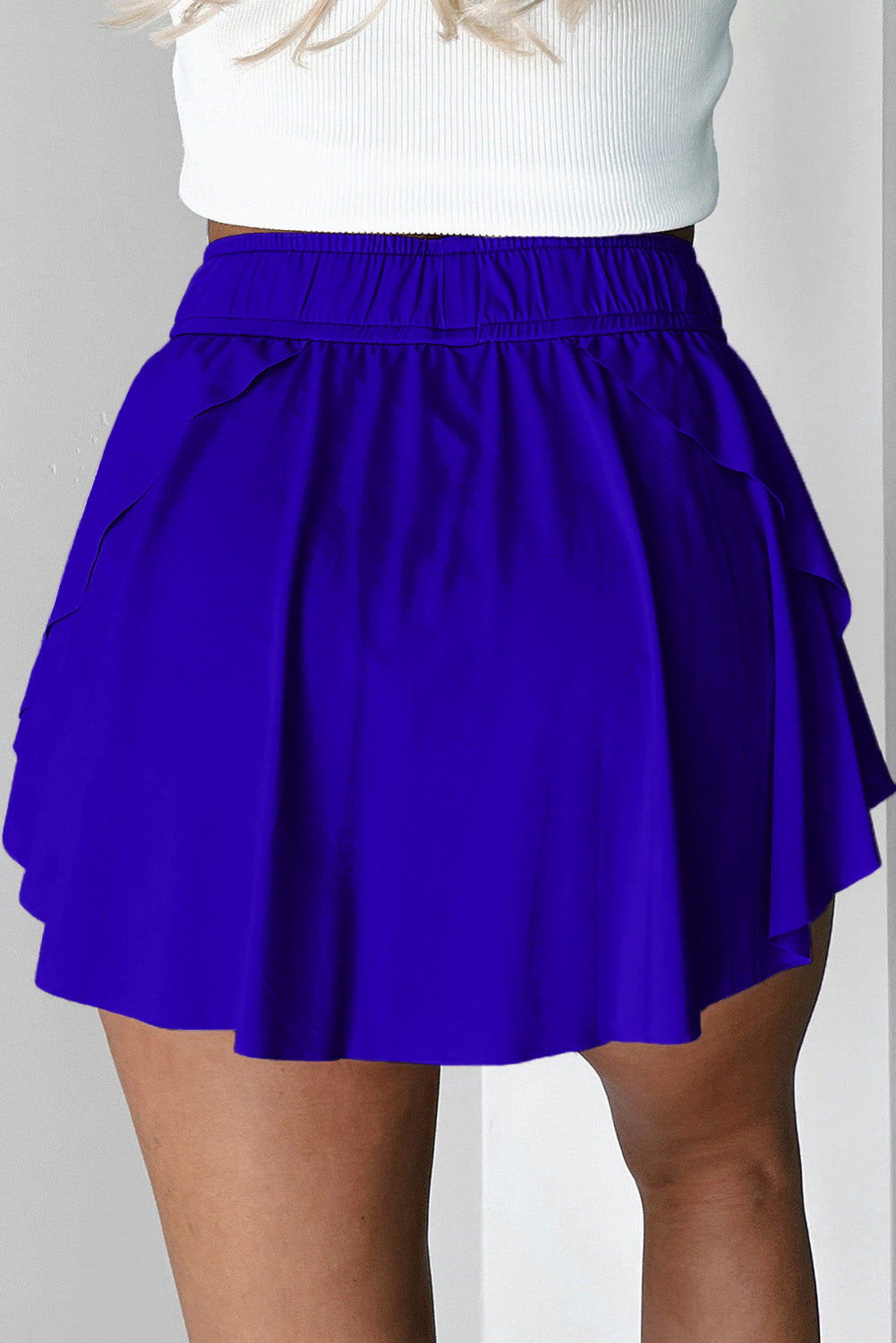 Dark Blue Drawstring High Waist Lined Tennis Skort