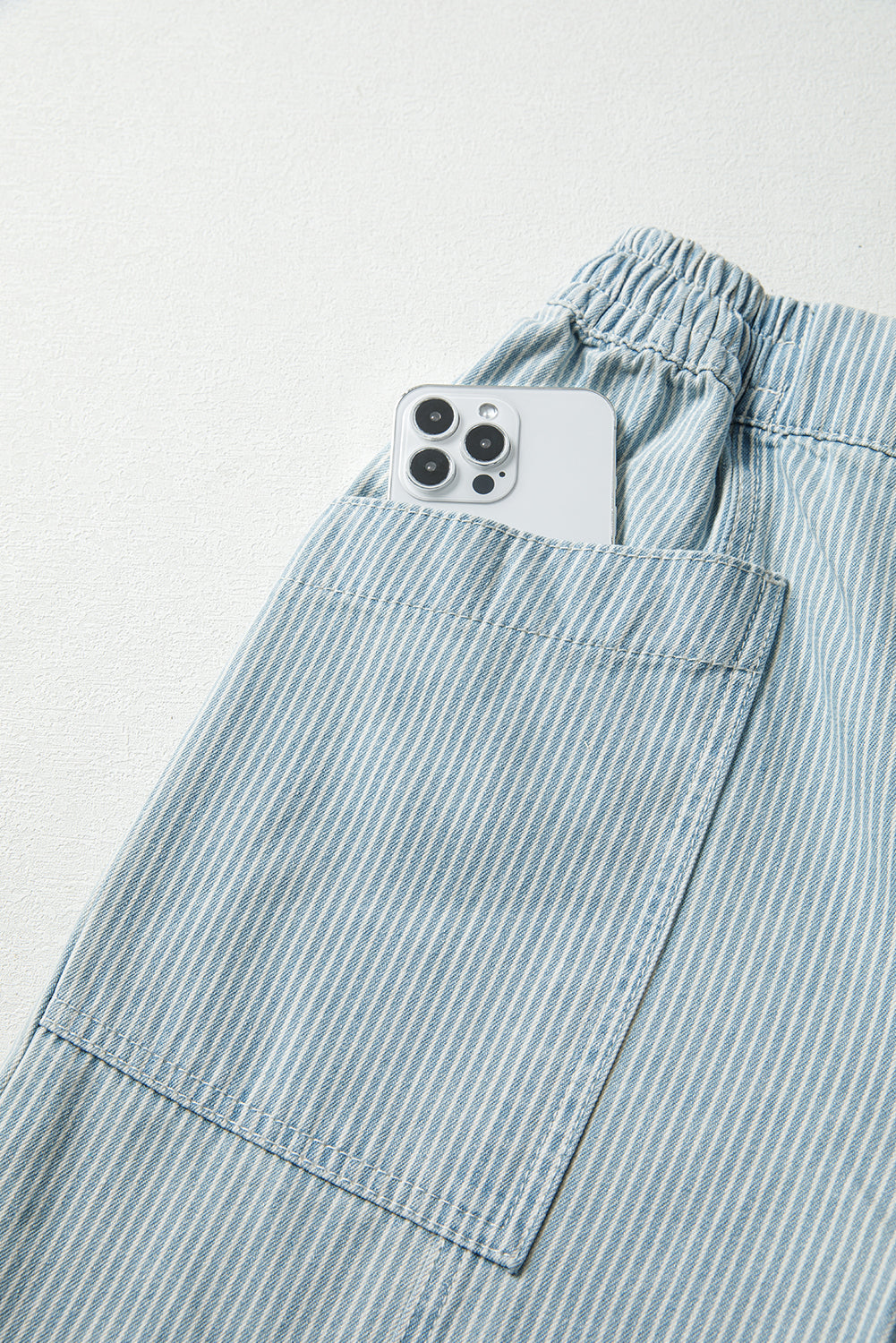 Blue Stripe Mid Rise Drawstring Waist Jeans