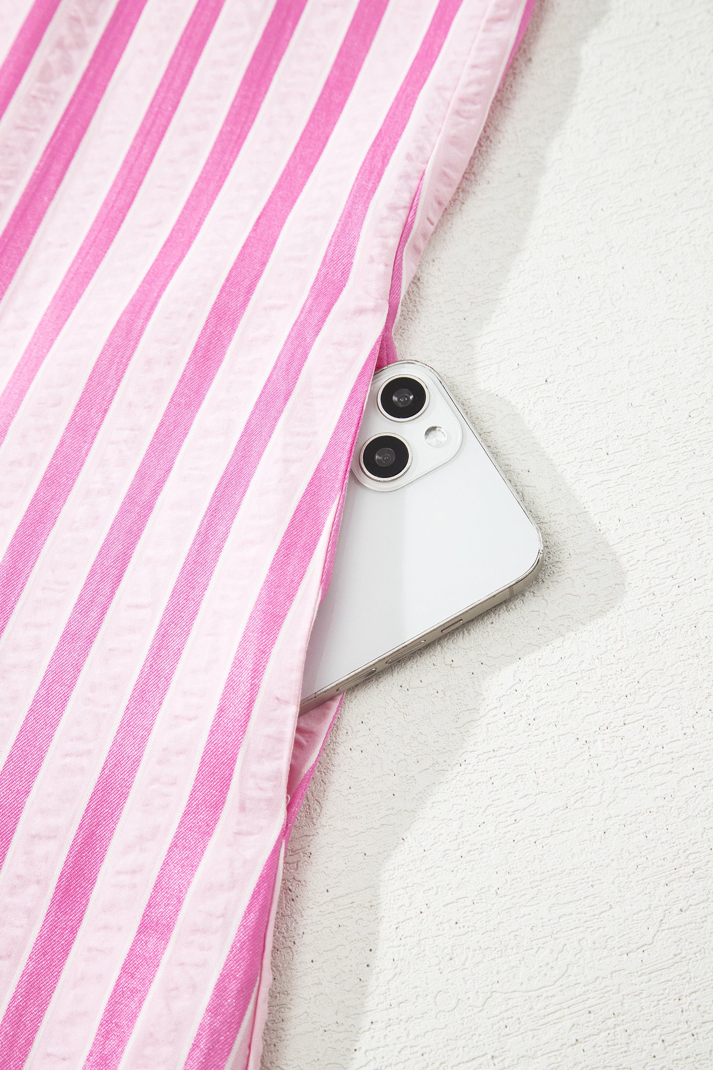 Pink Striped Midi Dress with Pockets