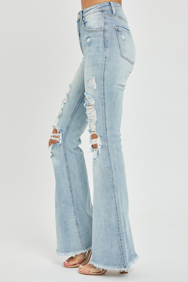 RISEN High Rise Distressed Flare Jeans