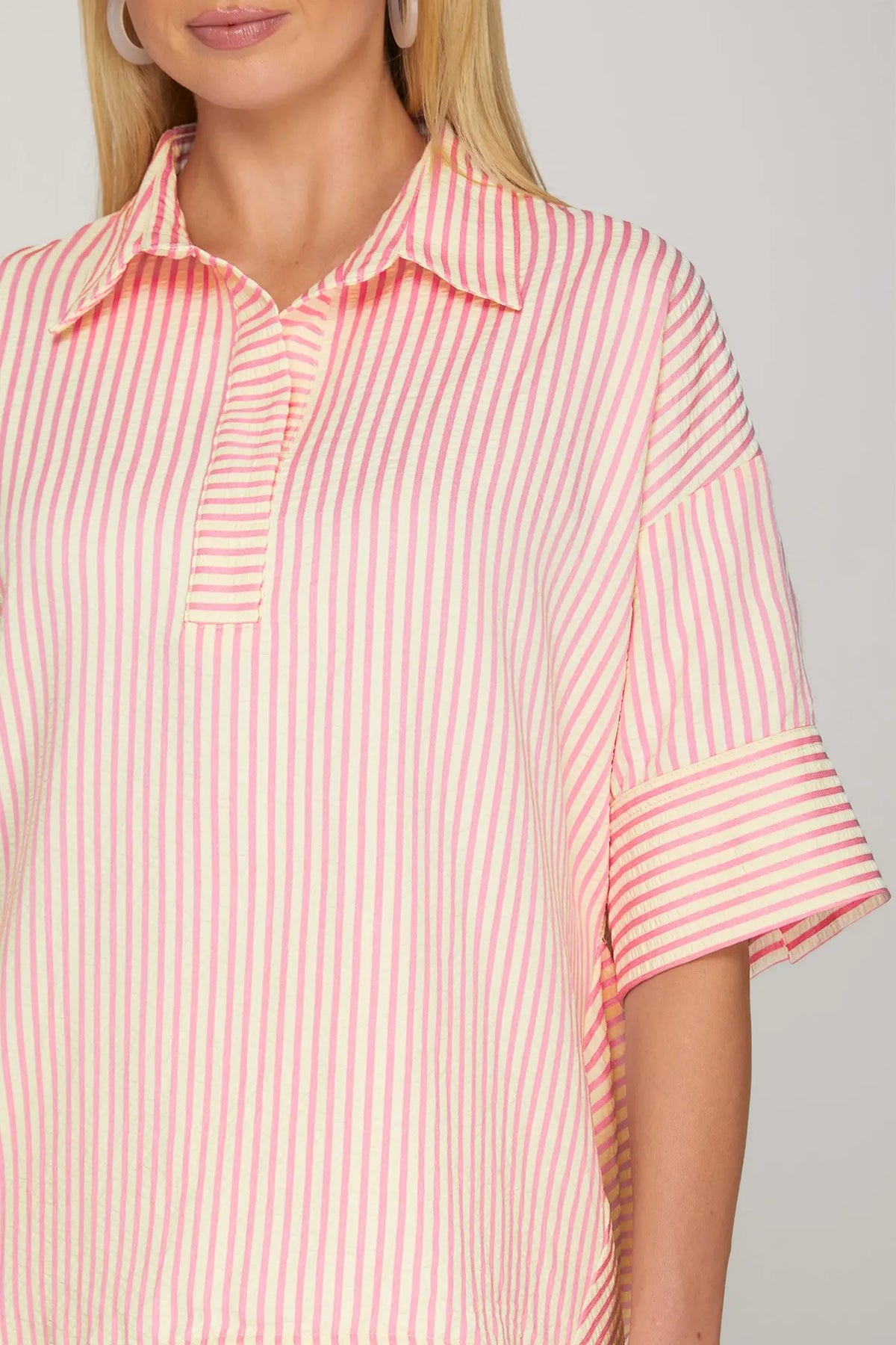 Pink Stripe Oversized Collared Top