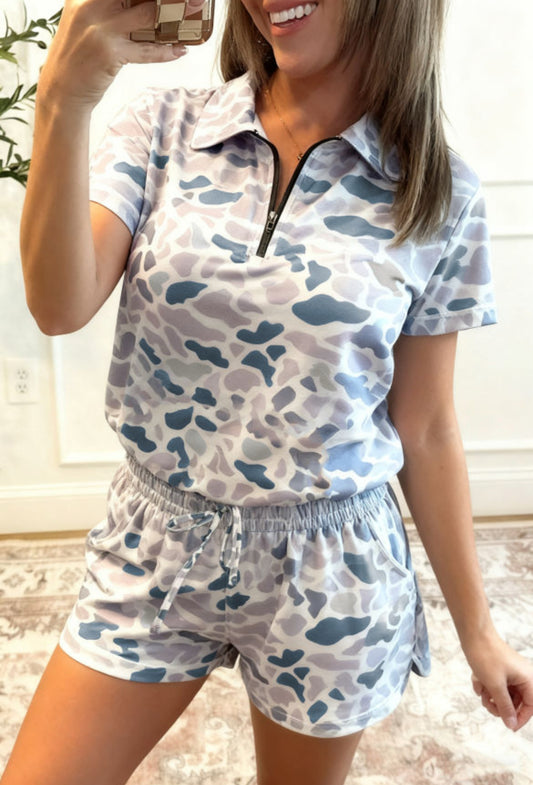 Everyday Camo Quarter-Zip Shorts Set