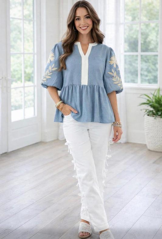 Willow Embroidered Babydoll Top