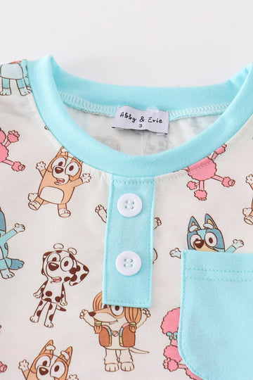 🐶 Blue Character Cotton Short Set