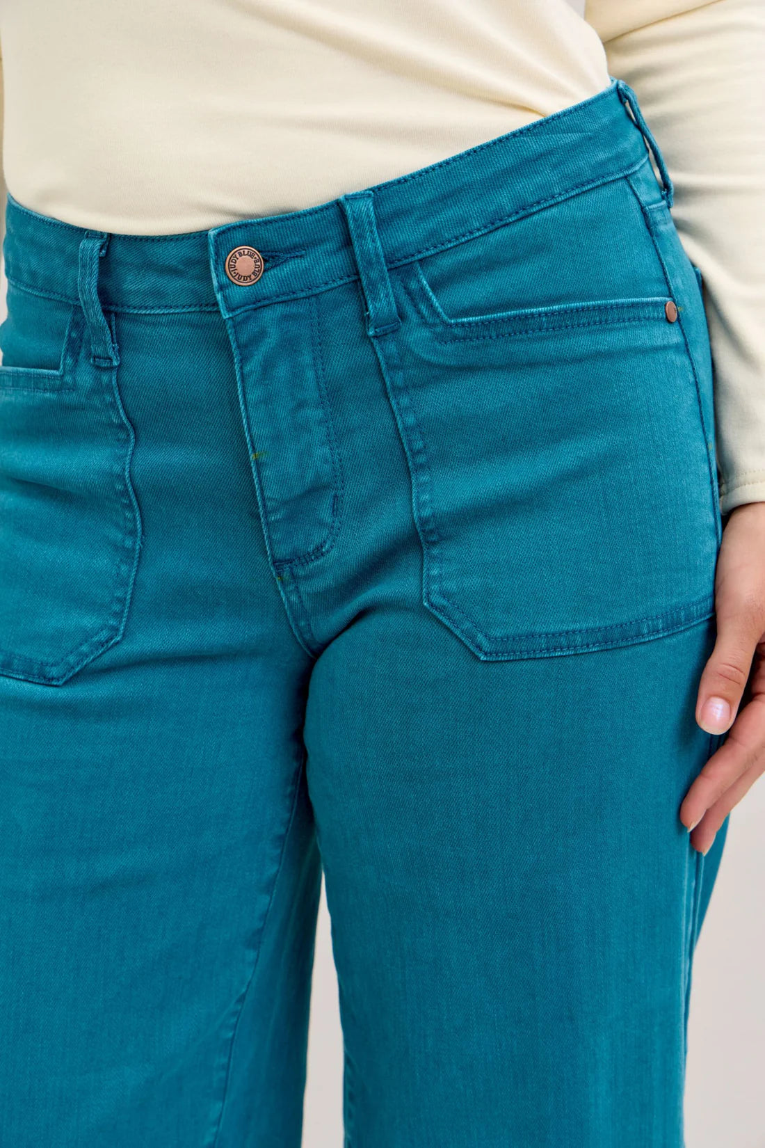 Judy Blue Teal Mid Rise Utility Wide Leg Jeans