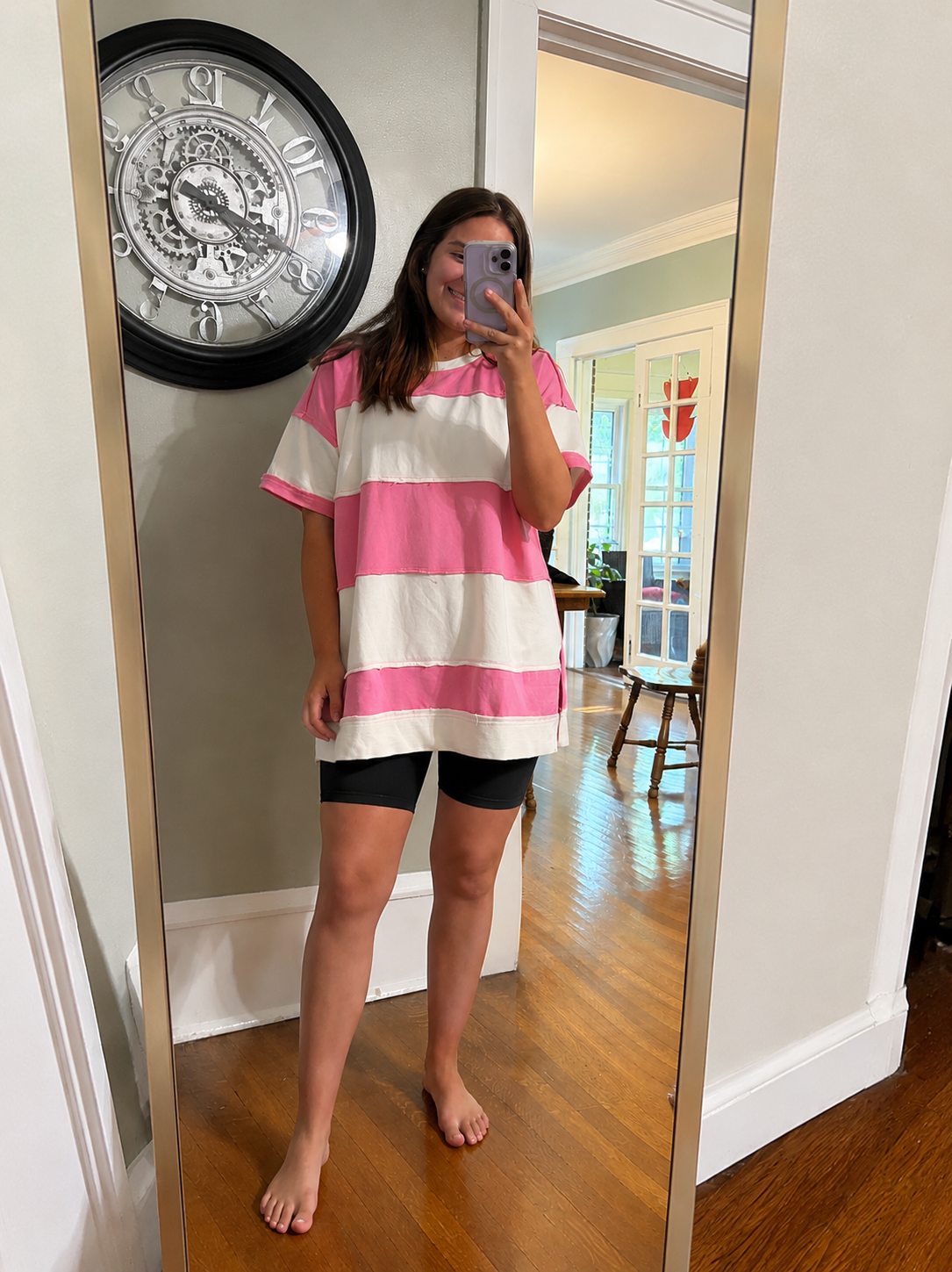 Umgee Pink & White Oversized Striped Top