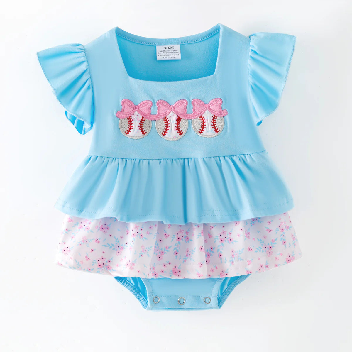 Baby Girl Baseball Bow Ruffle Romper