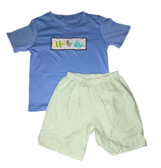 🐠 Boys’ Fish Tee & Stripe Short Set