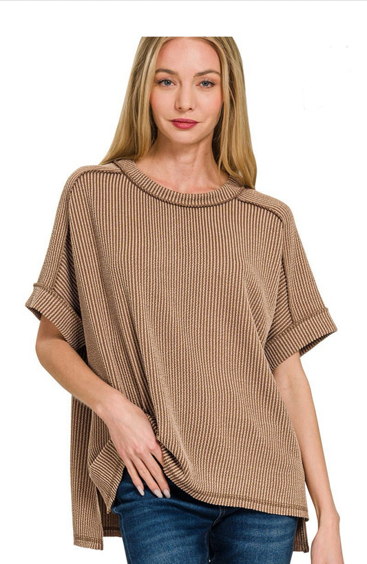 Raised Rib Cuff Raw Edge Top