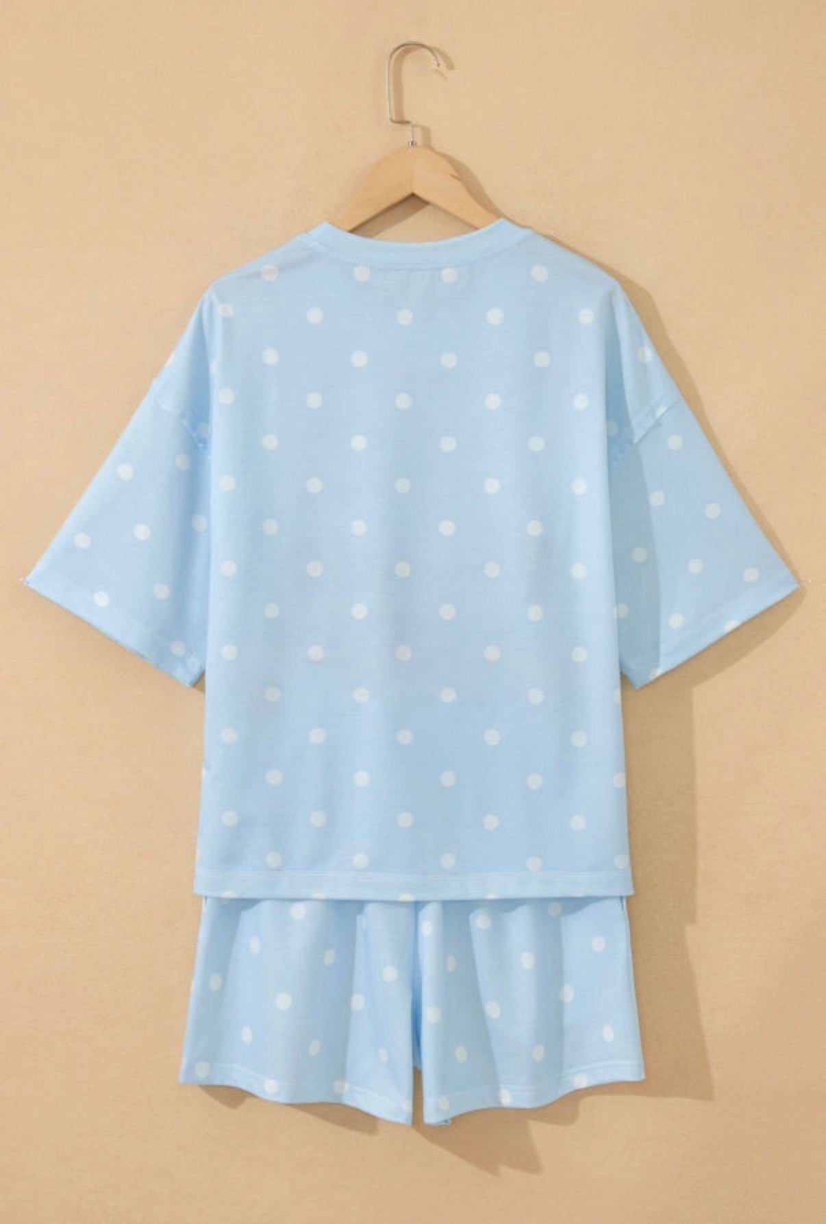 Blue Polka Dot Drawstring Shorts Set