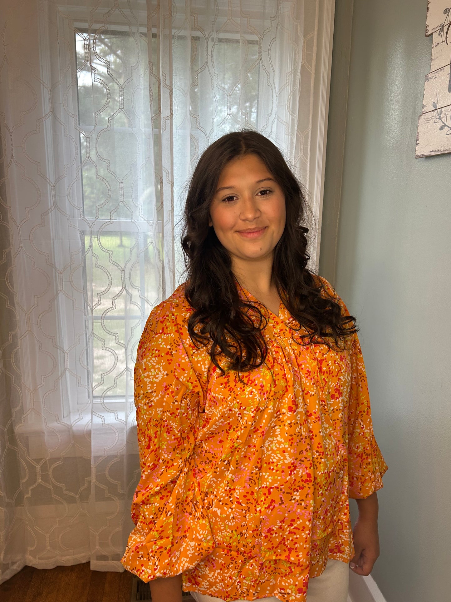 Orange Abstract Babydoll Blouse