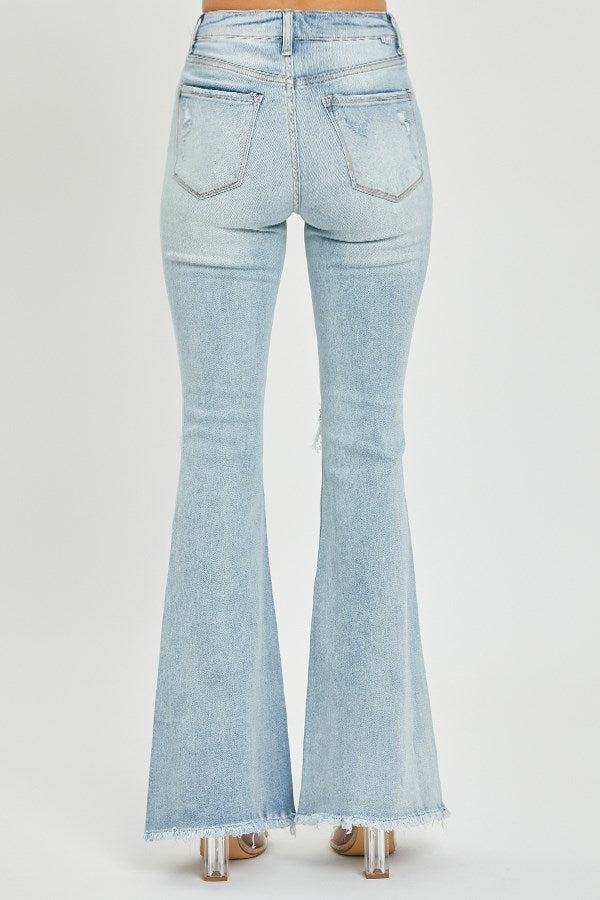 RISEN High Rise Distressed Flare Jeans