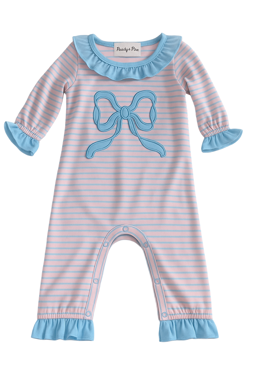 Pink Striped Blue Bow Romper