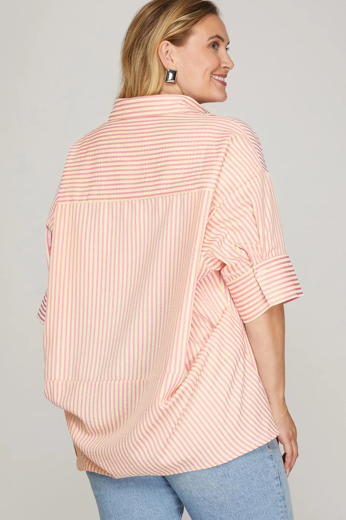 Pink Stripe Oversized Collared Top
