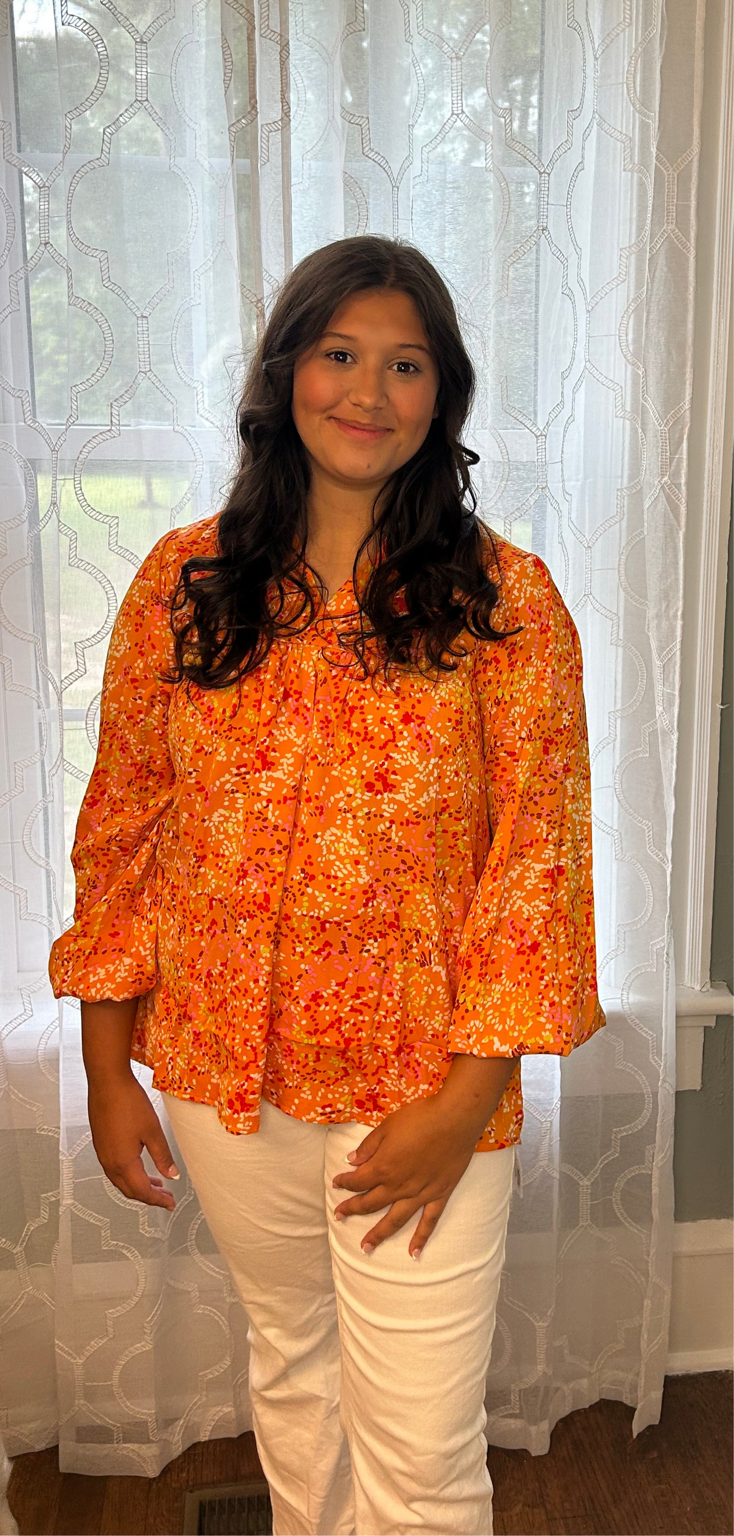 Orange Abstract Babydoll Blouse