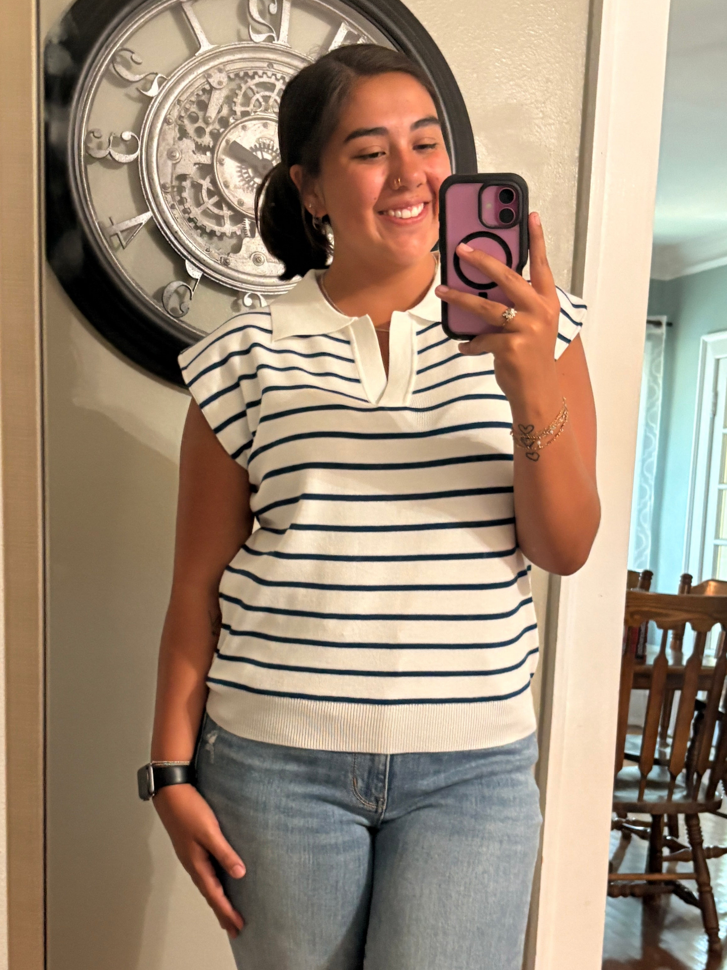 Zenana Blue Striped Top