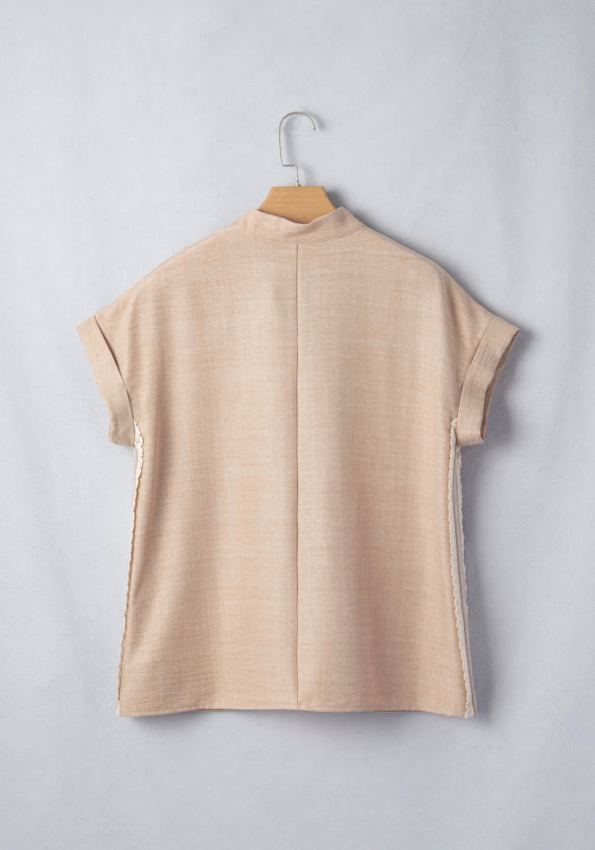 Parchment Crochet Lace V-Neck Blouse | Rolled Sleeve Top