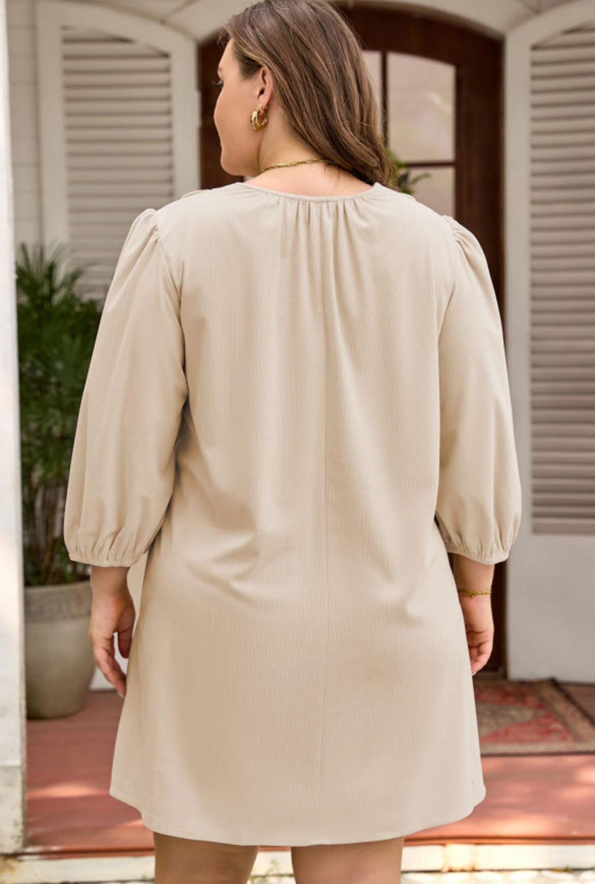 Scallop Detail Pleated Corduroy Dress – Plus Size